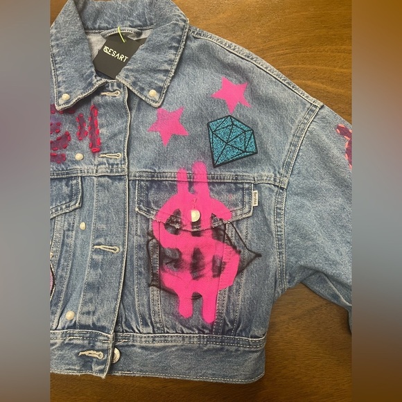 Bershka Jeans Jacket Women Barbie Design XS (0387) - Picture 4 of 16